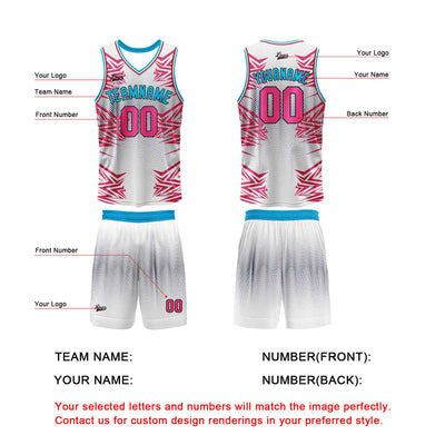 Custom White Pink Basketball Jersey Uniform Suit Printed Your Logo Name Number enthsush