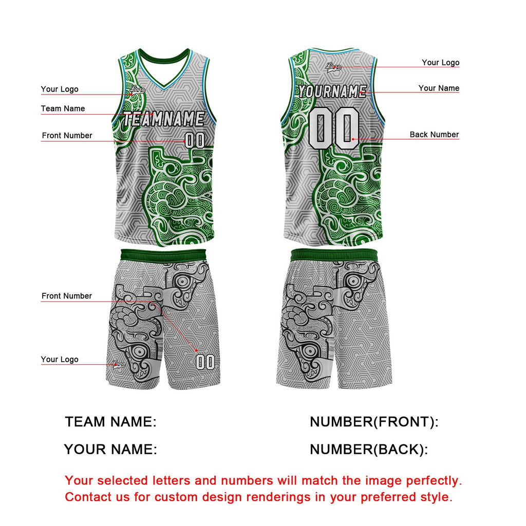 Custom Gray Green Basketball Jersey Uniform Suit Printed Your Logo Name Number enthsush