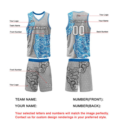 Custom Gray Blue Basketball Jersey Uniform Suit Printed Your Logo Name Number enthsush