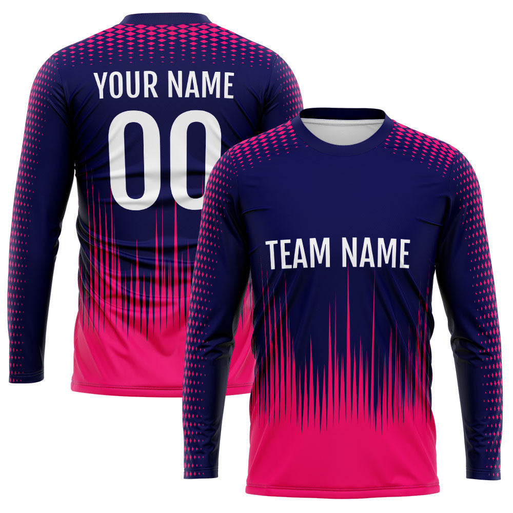 Custom Basketball Soccer Football Shooting Long T-Shirt for Adults and Kids Navy-Hot Pink enthsush