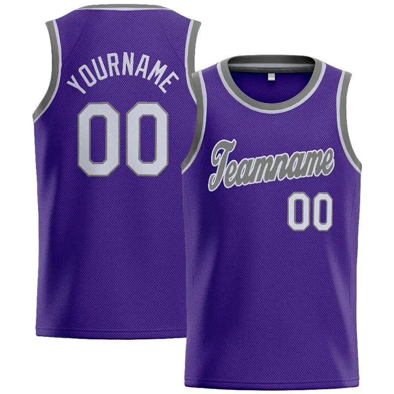 Custom Stitched Basketball Jersey for Men, Women And Kids Purple-Gray enthsush