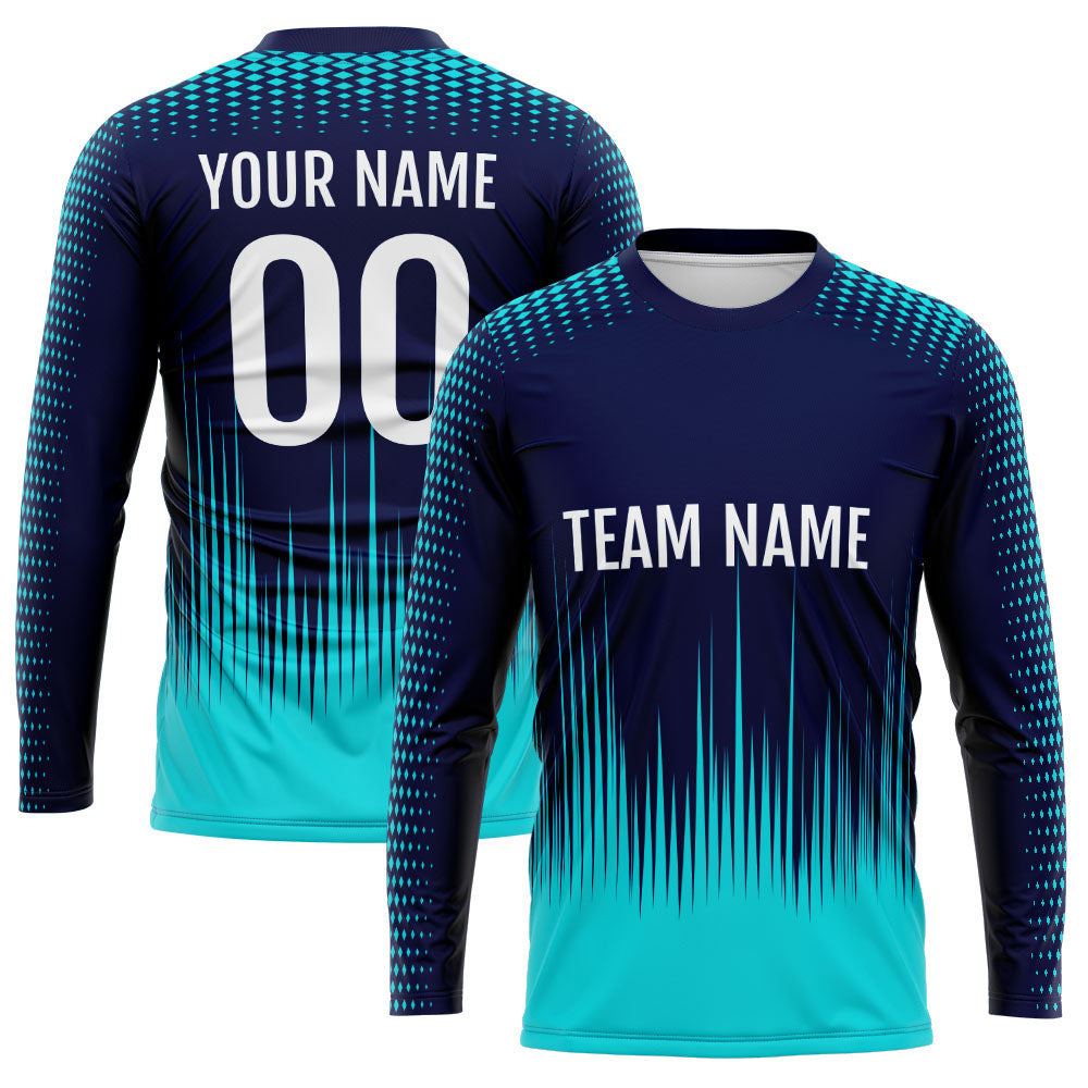 Custom Basketball Soccer Football Shooting Long T-Shirt for Adults and Kids Navy-Teal enthsush