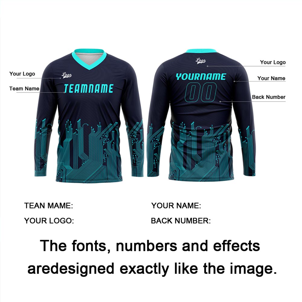 Custom Dark Blue Cyan Basketball Soccer Football Shooting Long T-Shirt for Adults and Kids enthsush
