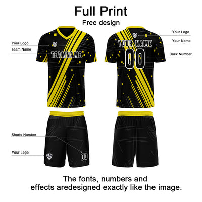 Custom Black Yellow Jerseys for Men Women Personalized Soccer Uniforms for Adult and Kid enthsush