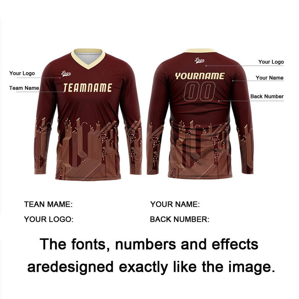 Custom Dark Red Light Yellow Basketball Soccer Football Shooting Long T-Shirt for Adults and Kids enthsush