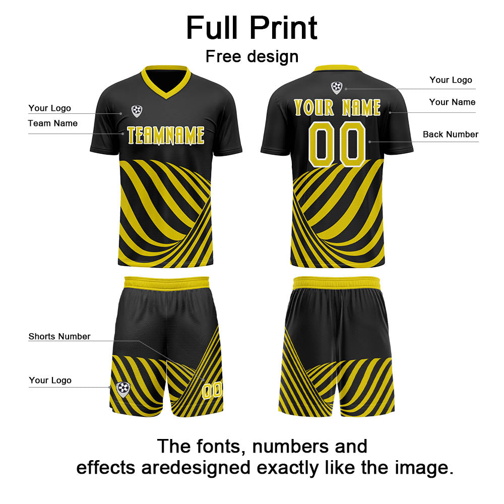 Custom Black Yellow Soccer Jerseys for Men Women Personalized Soccer Uniforms for Adult and Kid enthsush