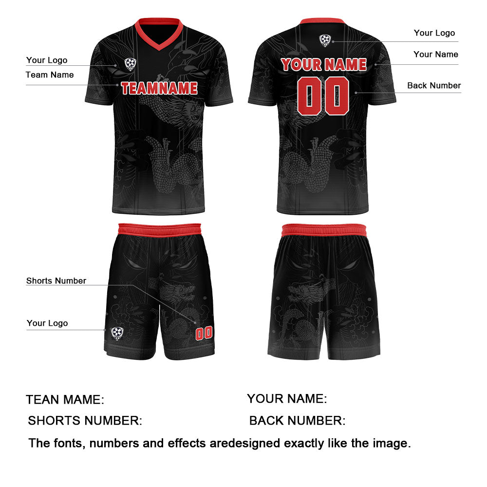 Custom Black Red Jerseys for Men Women Personalized Soccer Uniforms for Adult and Kid enthsush