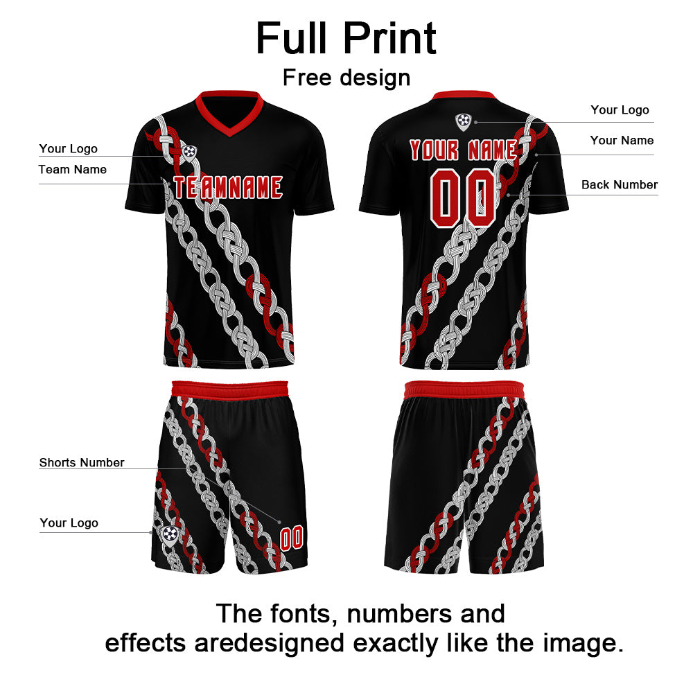 Custom Black Red Soccer Jerseys for Men Women Personalized Soccer Uniforms for Adult and Kid enthsush