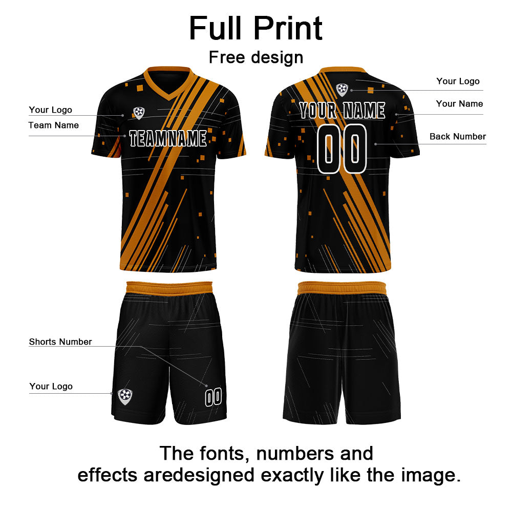 Custom Black Orange Jerseys for Men Women Personalized Soccer Uniforms for Adult and Kid enthsush