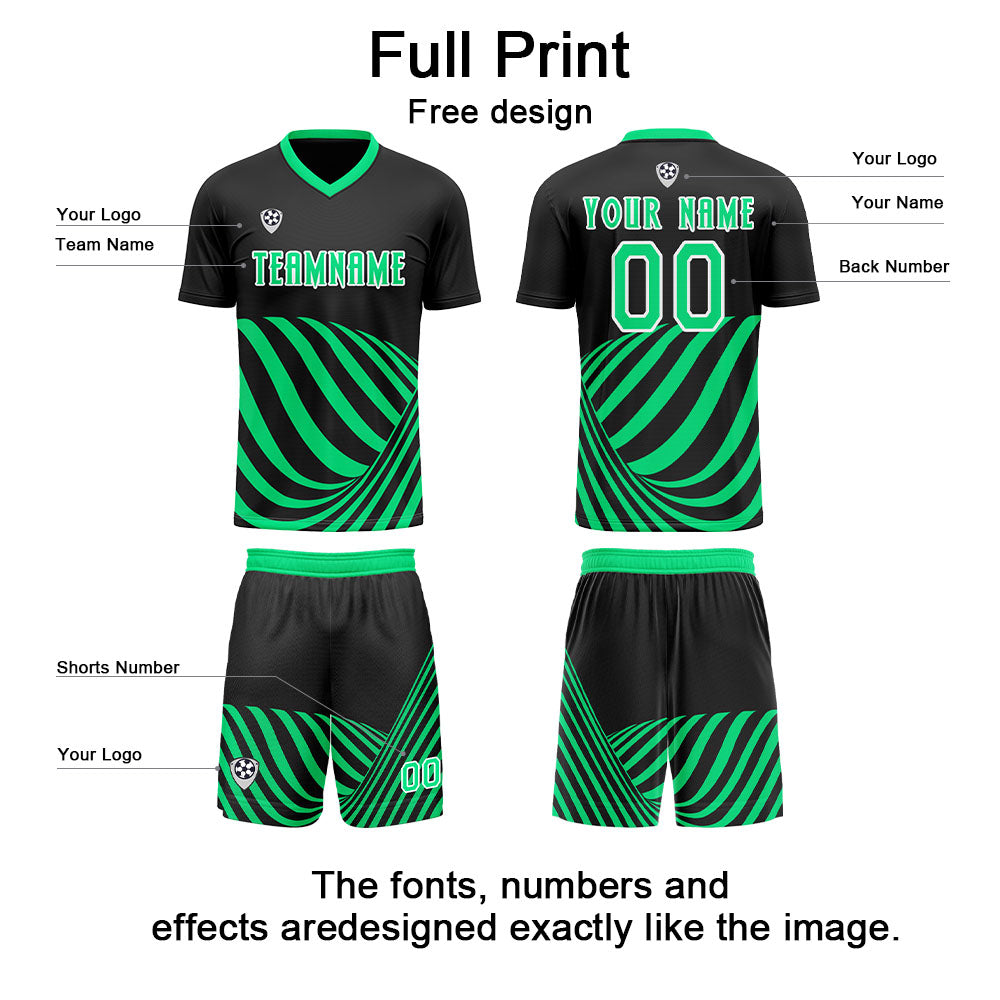 Custom Black Green Soccer Jerseys for Men Women Personalized Soccer Uniforms for Adult and Kid enthsush