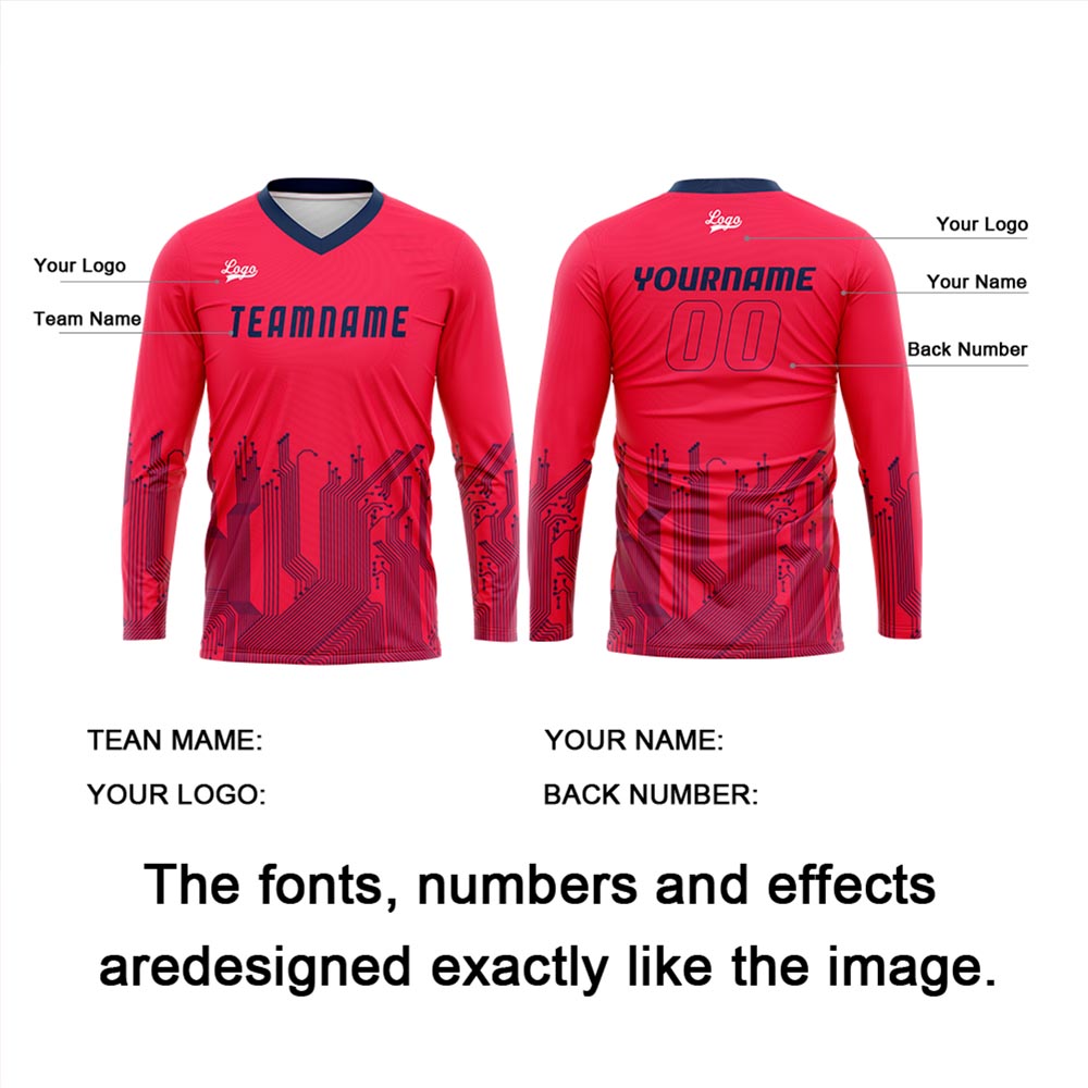 Custom Rose Red Dark Blue Basketball Soccer Football Shooting Long T-Shirt for Adults and Kids enthsush