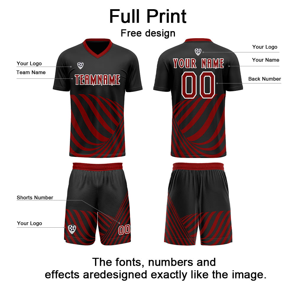 Custom Black Red Soccer Jerseys for Men Women Personalized Soccer Uniforms for Adult and Kid enthsush