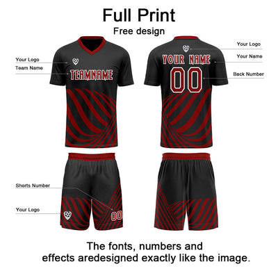 Custom Black Red Soccer Jerseys for Men Women Personalized Soccer Uniforms for Adult and Kid enthsush