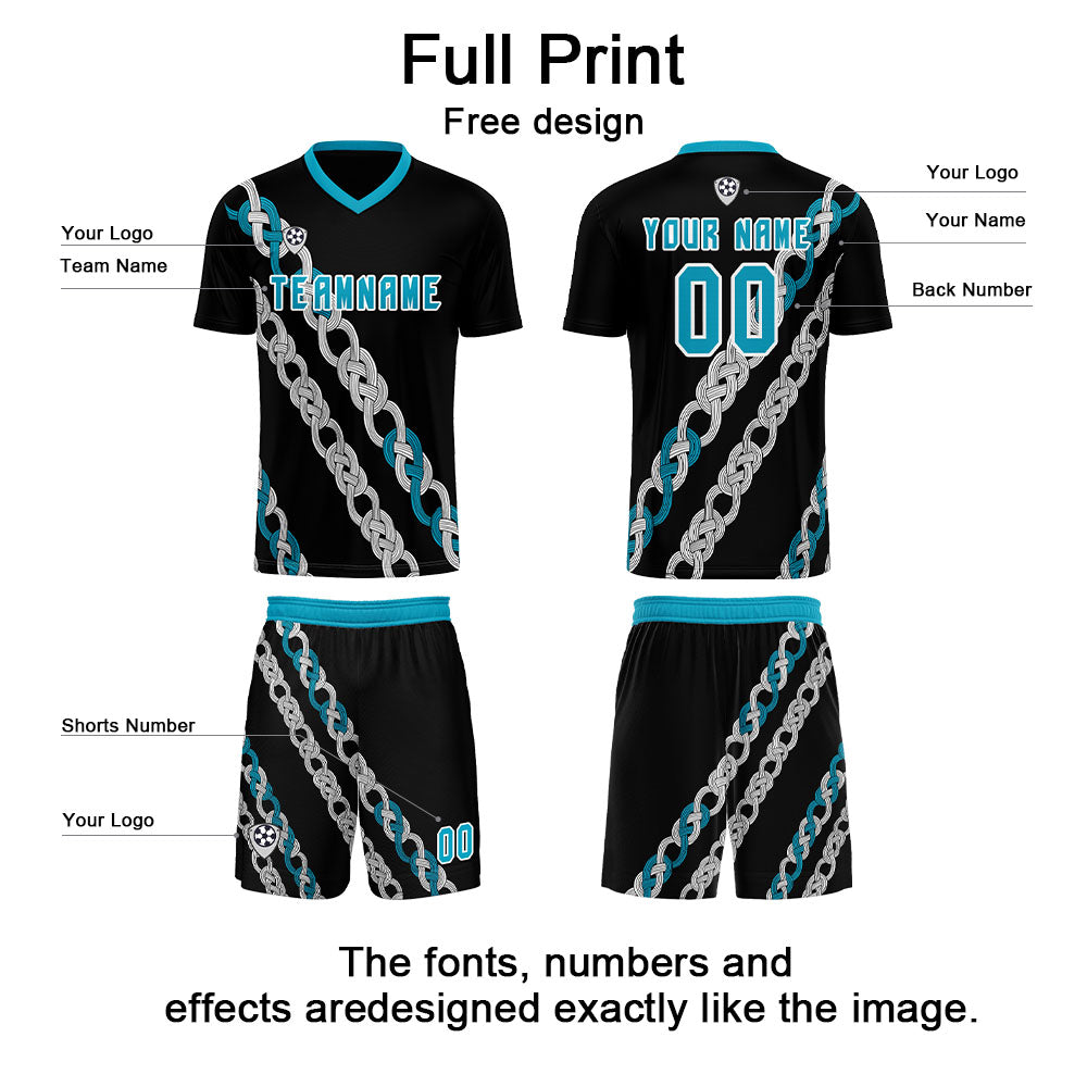 Custom Black Teal Soccer Jerseys for Men Women Personalized Soccer Uniforms for Adult and Kid enthsush