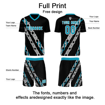Custom Black Teal Soccer Jerseys for Men Women Personalized Soccer Uniforms for Adult and Kid enthsush