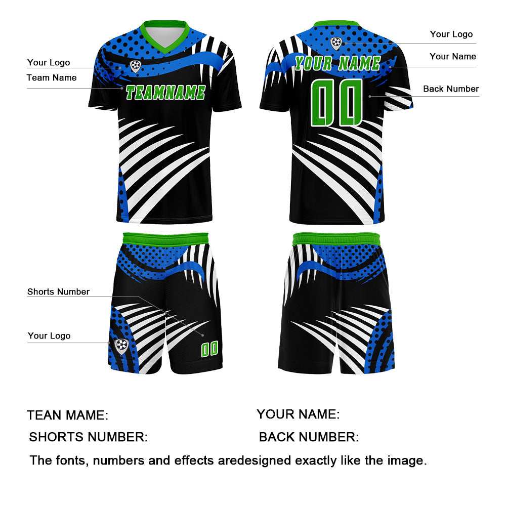 Custom Blue Green Jerseys for Men Women Personalized Soccer Uniforms for Adult and Kid enthsush