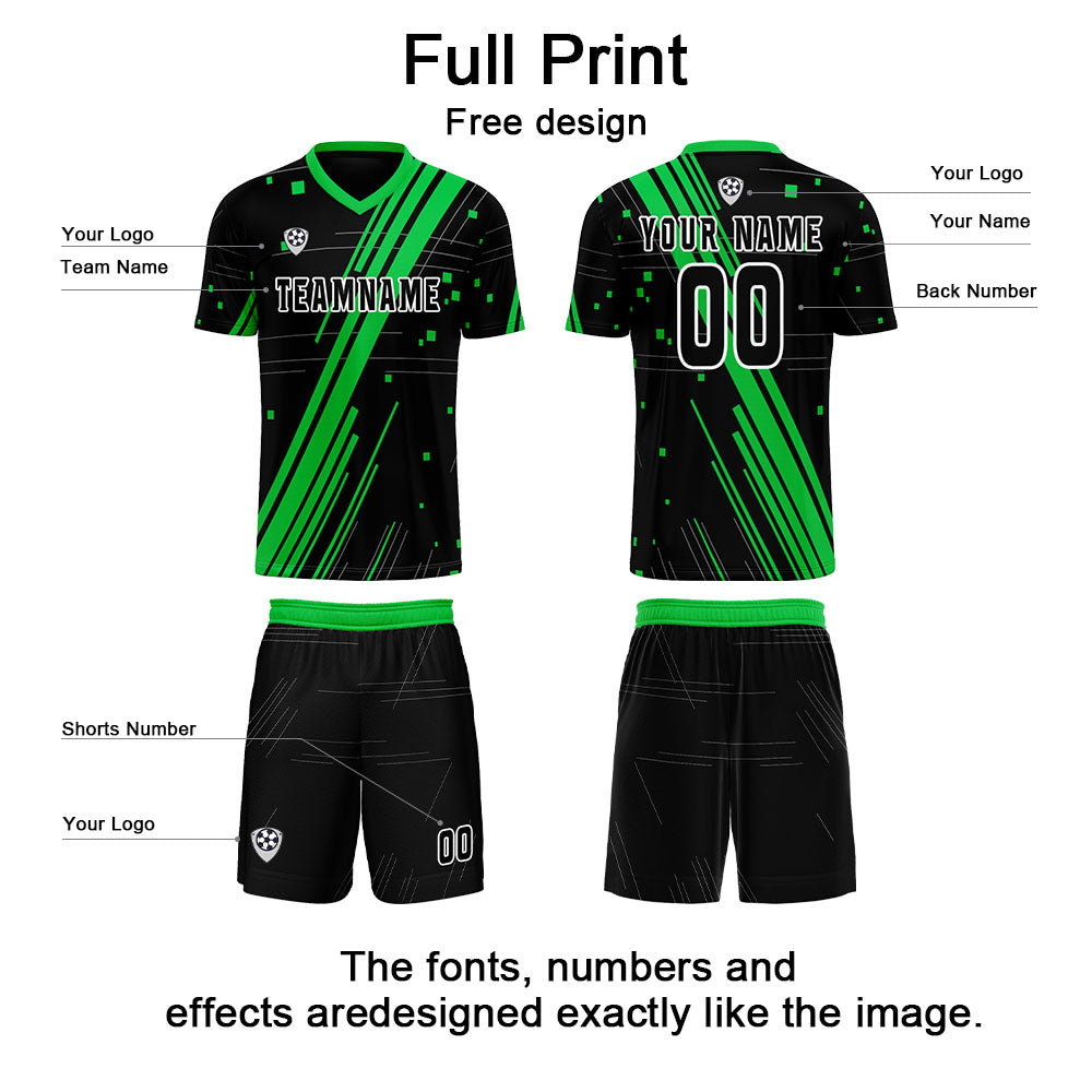 Custom Black Green Jerseys for Men Women Personalized Soccer Uniforms for Adult and Kid enthsush