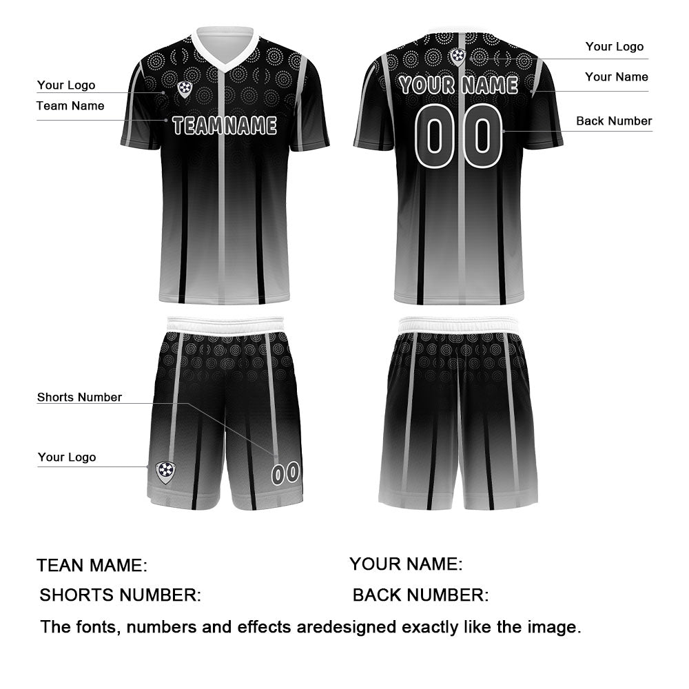 Custom Black White Jerseys for Men Women Personalized Soccer Uniforms for Adult and Kid enthsush
