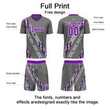 Custom Gray Violet Jerseys for Men Women Personalized Soccer Uniforms for Adult and Kid