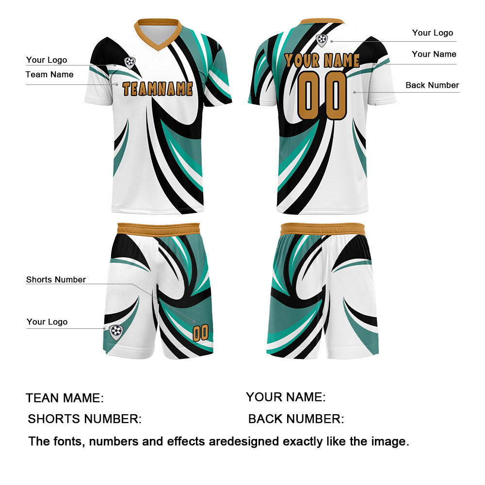 Custom White Teal Jerseys for Men Women Personalized Soccer Uniforms for Adult and Kid enthsush