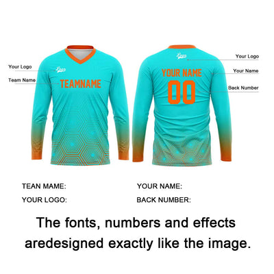 Custom Cyan Orange Basketball Soccer Football Shooting Long T-Shirt for Adults and Kids enthsush