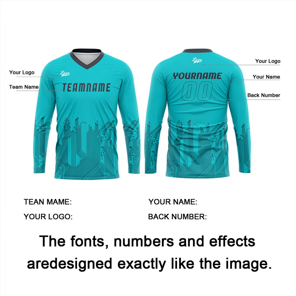 Custom Cyan Dark Gray Basketball Soccer Football Shooting Long T-Shirt for Adults and Kids enthsush