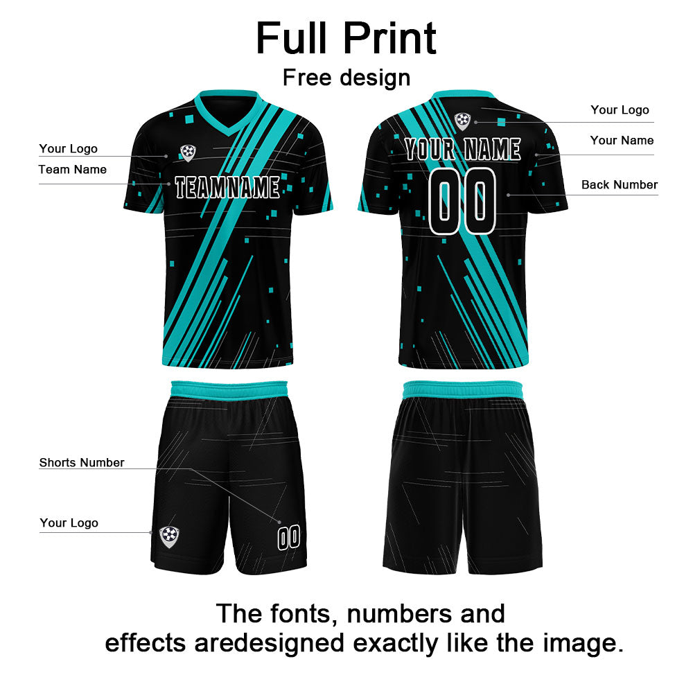Custom Black Teal Jerseys for Men Women Personalized Soccer Uniforms for Adult and Kid enthsush