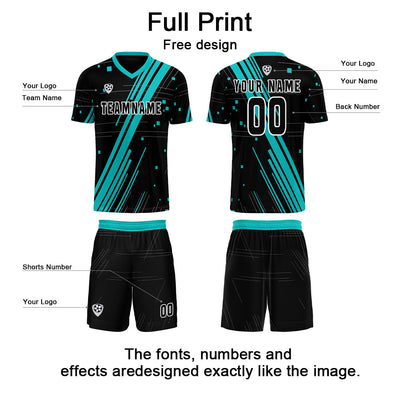 Custom Black Teal Jerseys for Men Women Personalized Soccer Uniforms for Adult and Kid enthsush