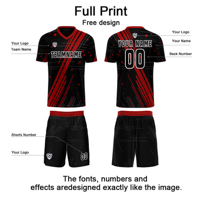 Custom Black Red Jerseys for Men Women Personalized Soccer Uniforms for Adult and Kid enthsush