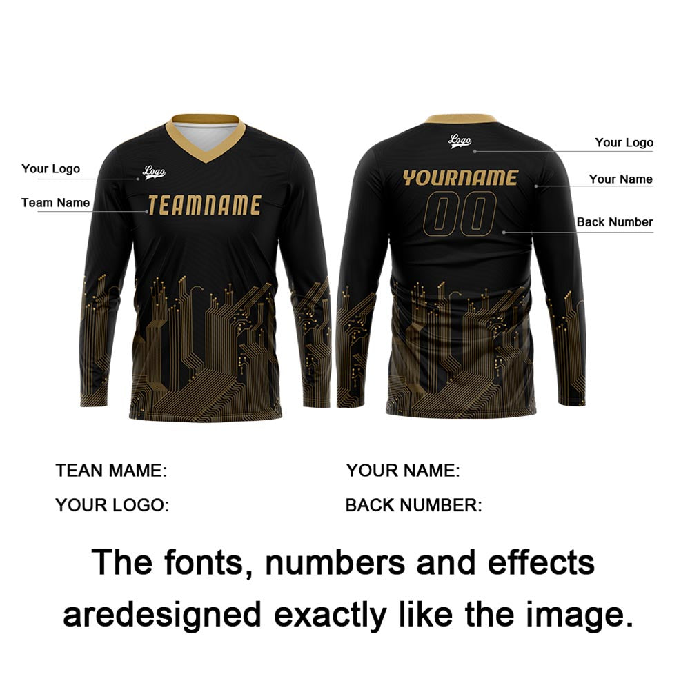 Custom Black Gold Basketball Soccer Football Shooting Long T-Shirt for Adults and Kids enthsush