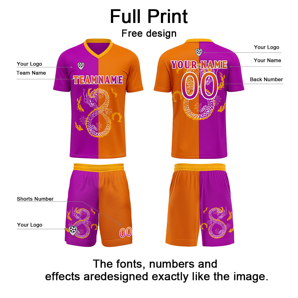 Custom Purple Orange Soccer Jerseys for Men Women Personalized Soccer Uniforms for Adult and Kid enthsush