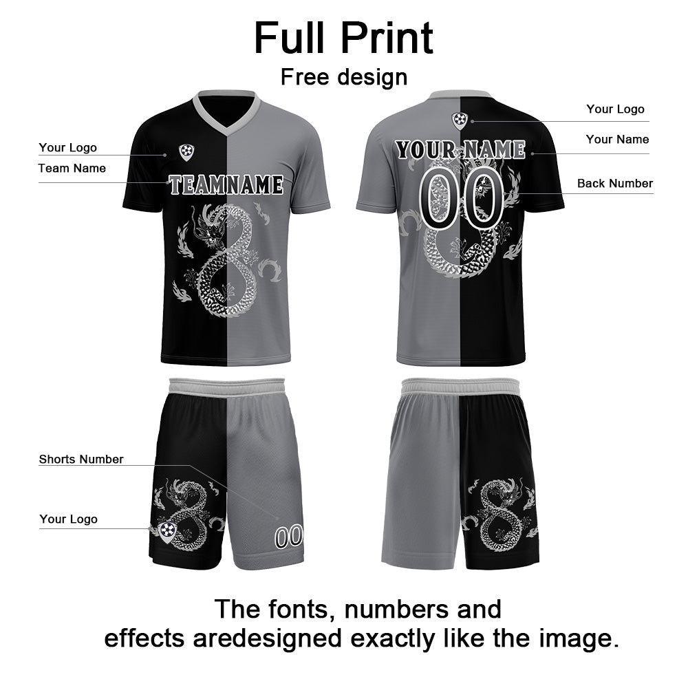 Custom Black Gray Soccer Jerseys for Men Women Personalized Soccer Uniforms for Adult and Kid enthsush