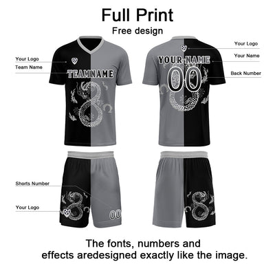 Custom Black Gray Soccer Jerseys for Men Women Personalized Soccer Uniforms for Adult and Kid enthsush