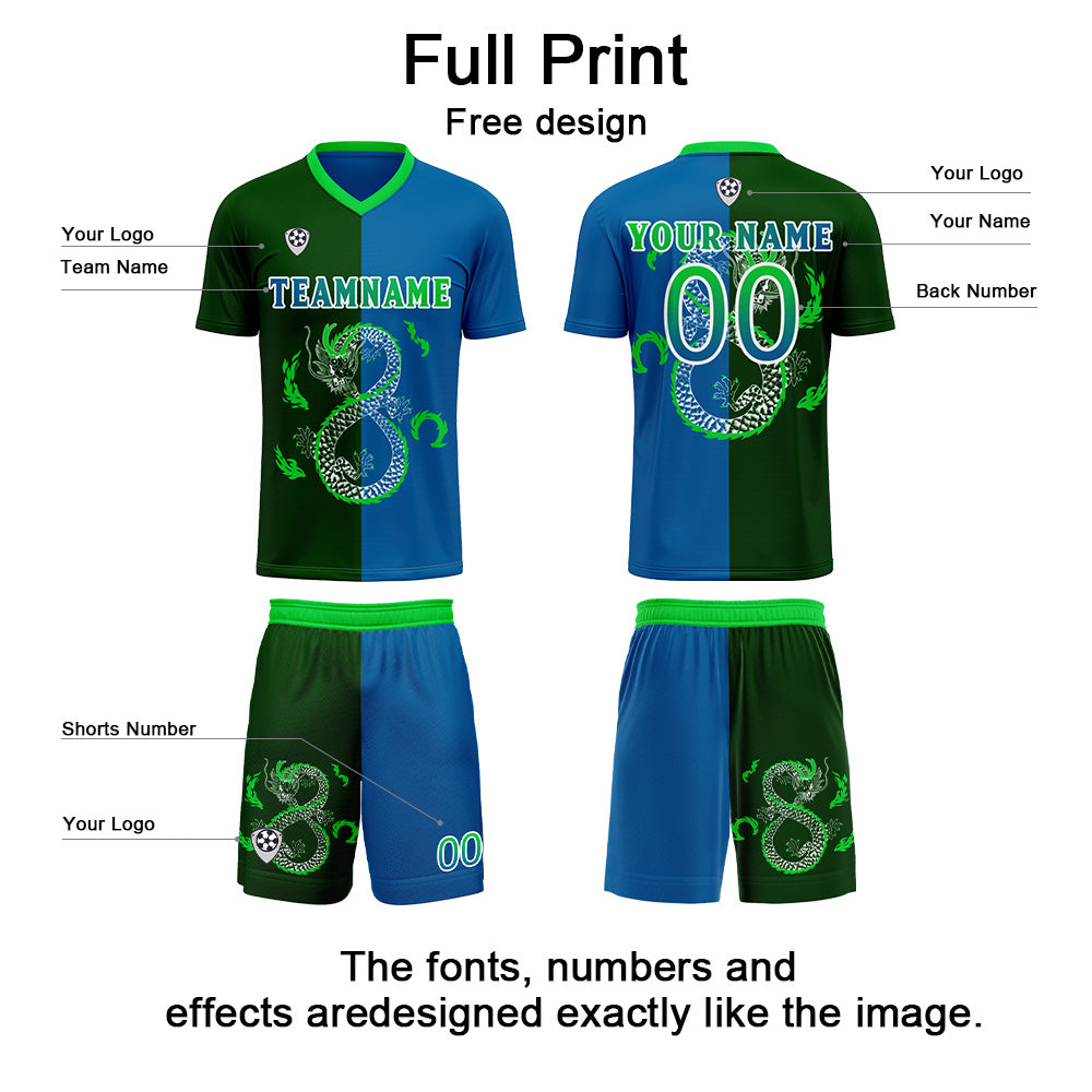 Custom Blue Green Soccer Jerseys for Men Women Personalized Soccer Uniforms for Adult and Kid enthsush