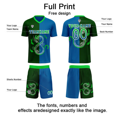 Custom Blue Green Soccer Jerseys for Men Women Personalized Soccer Uniforms for Adult and Kid enthsush