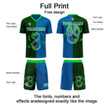 Custom Blue Green Soccer Jerseys for Men Women Personalized Soccer Uniforms for Adult and Kid