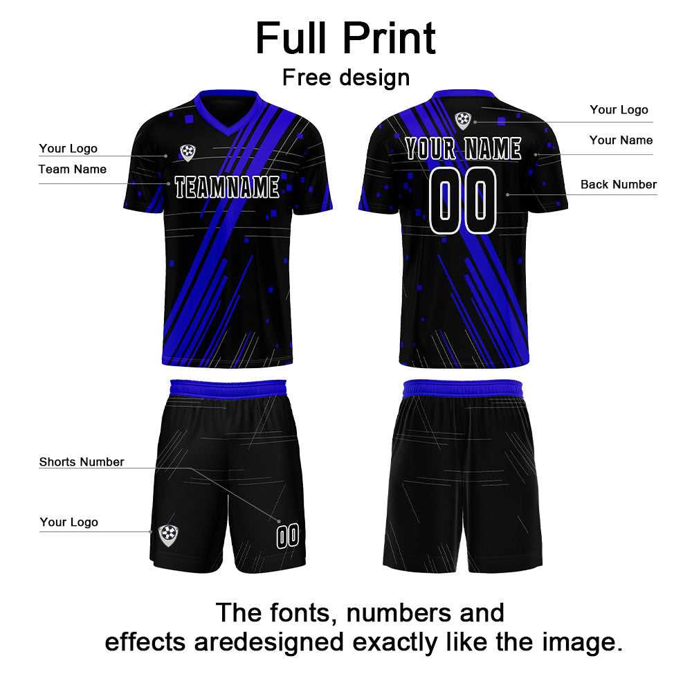 Custom Black Blue Jerseys for Men Women Personalized Soccer Uniforms for Adult and Kid enthsush