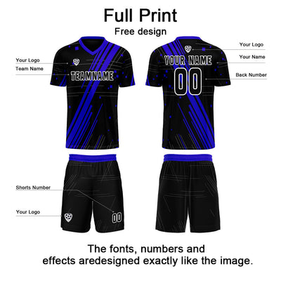 Custom Black Blue Jerseys for Men Women Personalized Soccer Uniforms for Adult and Kid enthsush