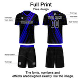 Custom Black Blue Jerseys for Men Women Personalized Soccer Uniforms for Adult and Kid