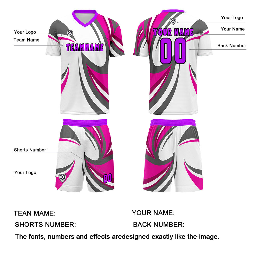 Custom White Pink Jerseys for Men Women Personalized Soccer Uniforms for Adult and Kid enthsush