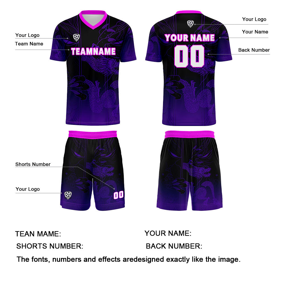 Custom Black Purple Jerseys for Men Women Personalized Soccer Uniforms for Adult and Kid enthsush