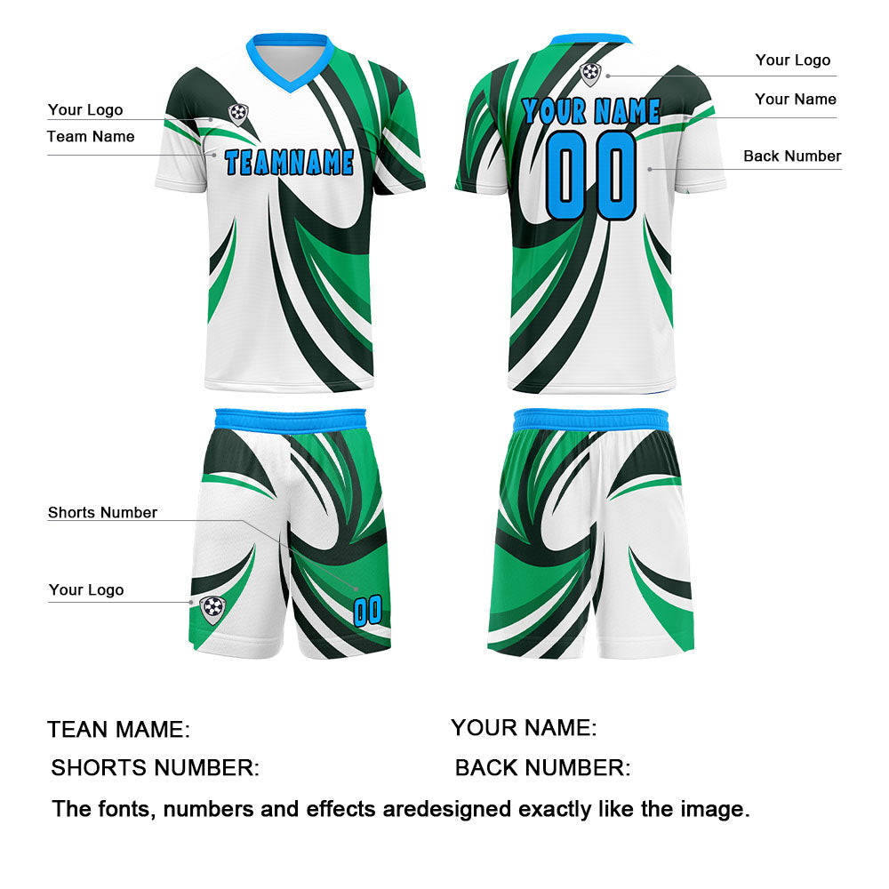 Custom White Green Jerseys for Men Women Personalized Soccer Uniforms for Adult and Kid enthsush