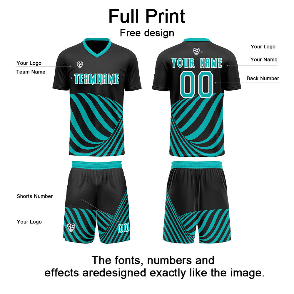Custom Black Teal Soccer Jerseys for Men Women Personalized Soccer Uniforms for Adult and Kid enthsush