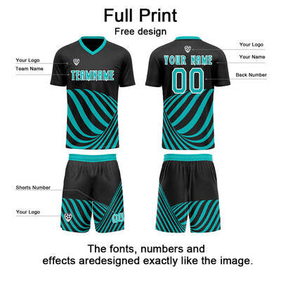 Custom Black Teal Soccer Jerseys for Men Women Personalized Soccer Uniforms for Adult and Kid enthsush