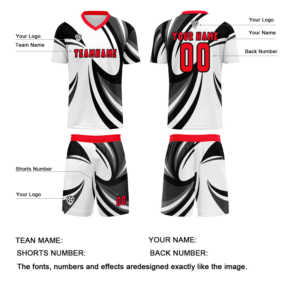 Custom White Black Jerseys for Men Women Personalized Soccer Uniforms for Adult and Kid enthsush