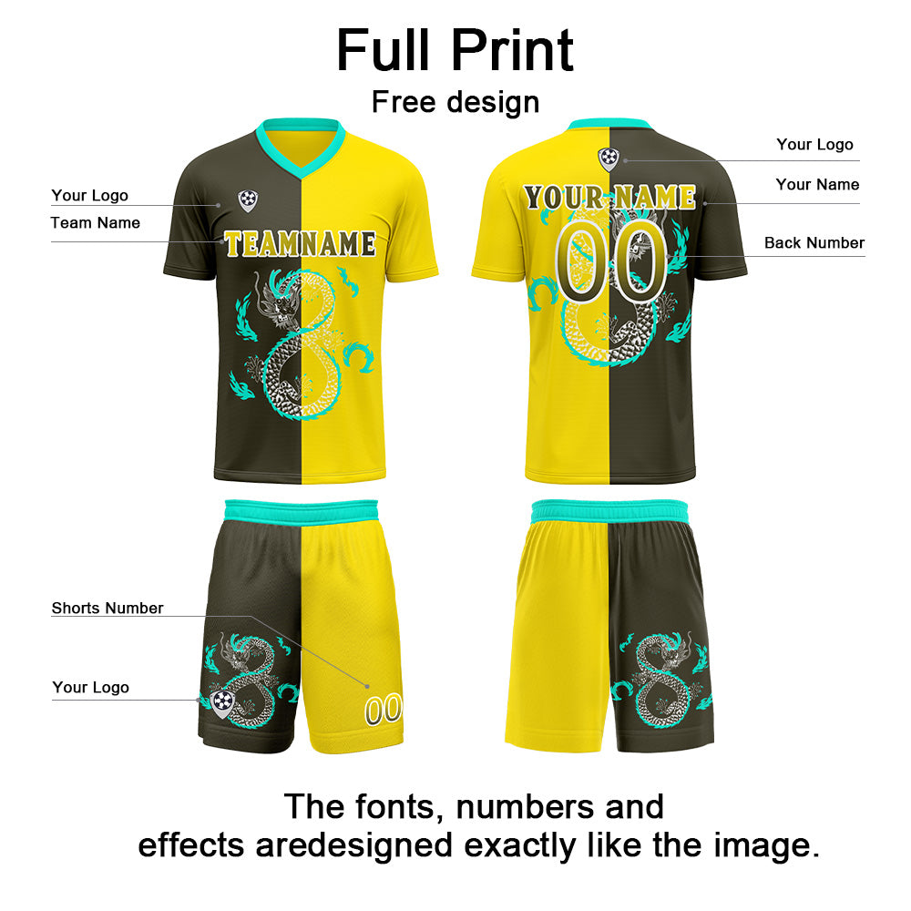 Custom Yellow Olive Green Soccer Jerseys for Men Women Personalized Soccer Uniforms for Adult and Kid enthsush