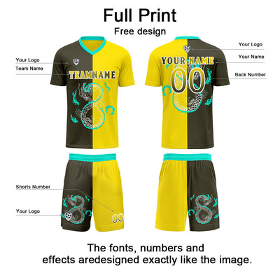 Custom Yellow Olive Green Soccer Jerseys for Men Women Personalized Soccer Uniforms for Adult and Kid enthsush