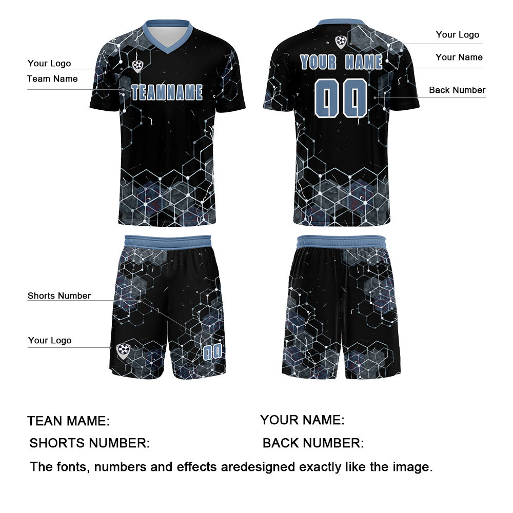 Custom Gray Blue Jerseys for Men Women Personalized Soccer Uniforms for Adult and Kid enthsush