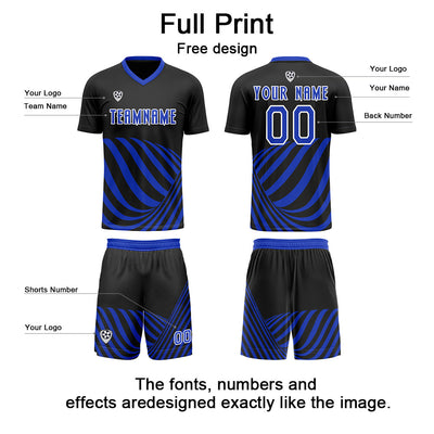 Custom Black Blue Soccer Jerseys for Men Women Personalized Soccer Uniforms for Adult and Kid enthsush