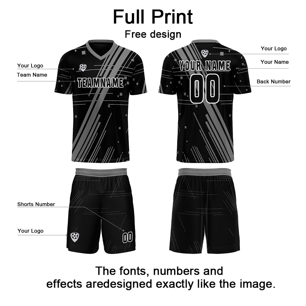 Custom Black Grey Jerseys for Men Women Personalized Soccer Uniforms for Adult and Kid enthsush
